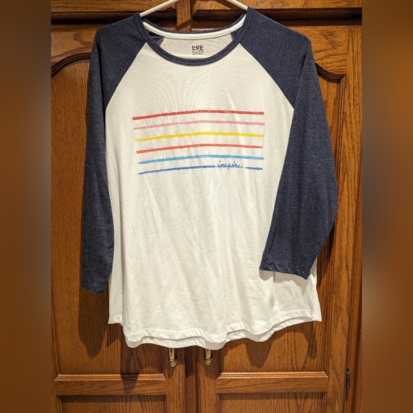 Ellen DeGeneres 3/4 sleeve top. Stripes on front. Pride colours. - Picture 1 of 6